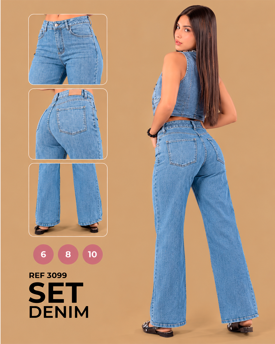 Set Denim Chaleco y Pantalón Wide Leg