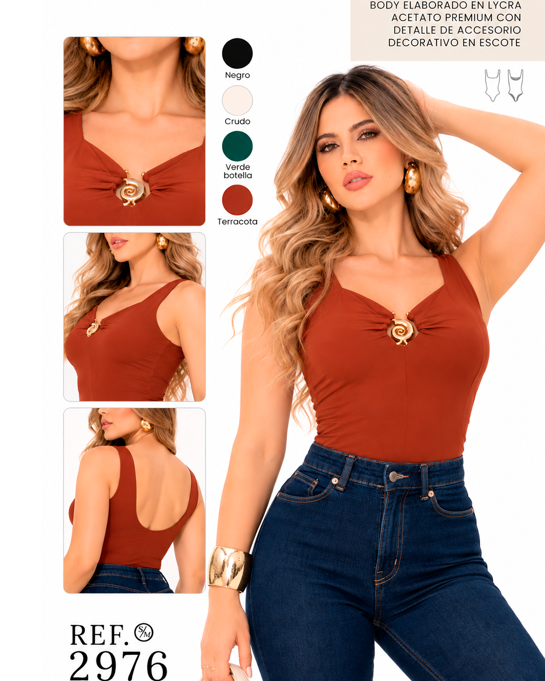 Body Escote Corazón con Tirantes Anchos y Accesorio DoradoRef 2976