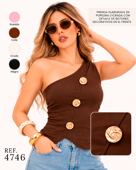 Blusa Un Hombro con Botones Dorados Ref 4746
