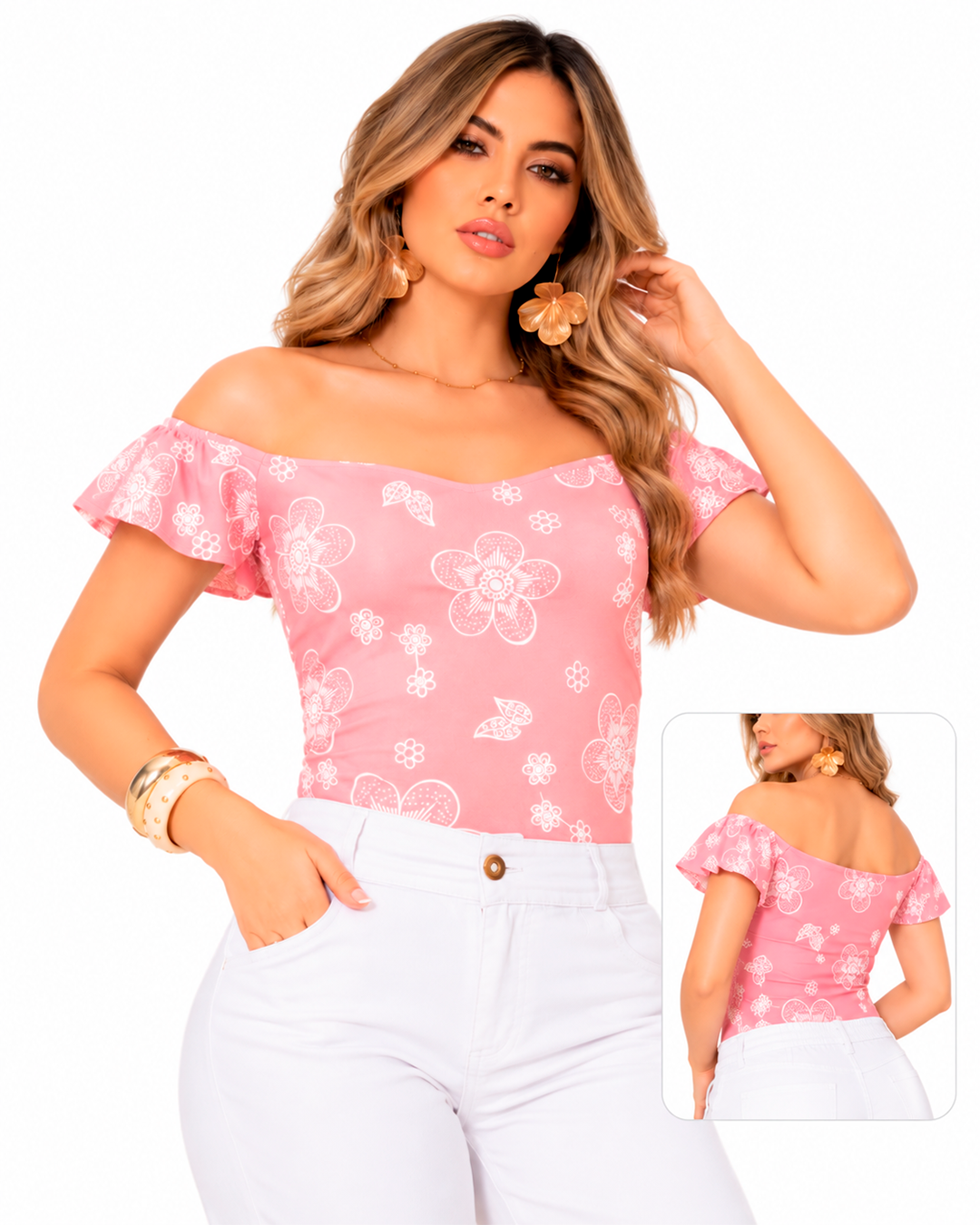 Blusa Floral Hombros Descubiertos Mujer Ref 4754