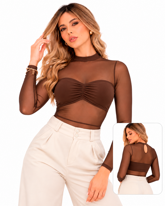 Blusa de Malla Manga Larga Transparente Mujer Ref 4744