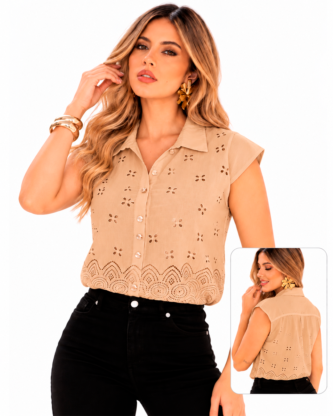 Blusa Calada Bordado Inglés Sin Mangas Ref 4756