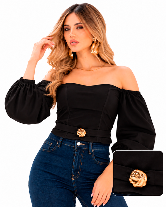 Blusa Hombros Descubiertos Manga Abullonada Ref 4758