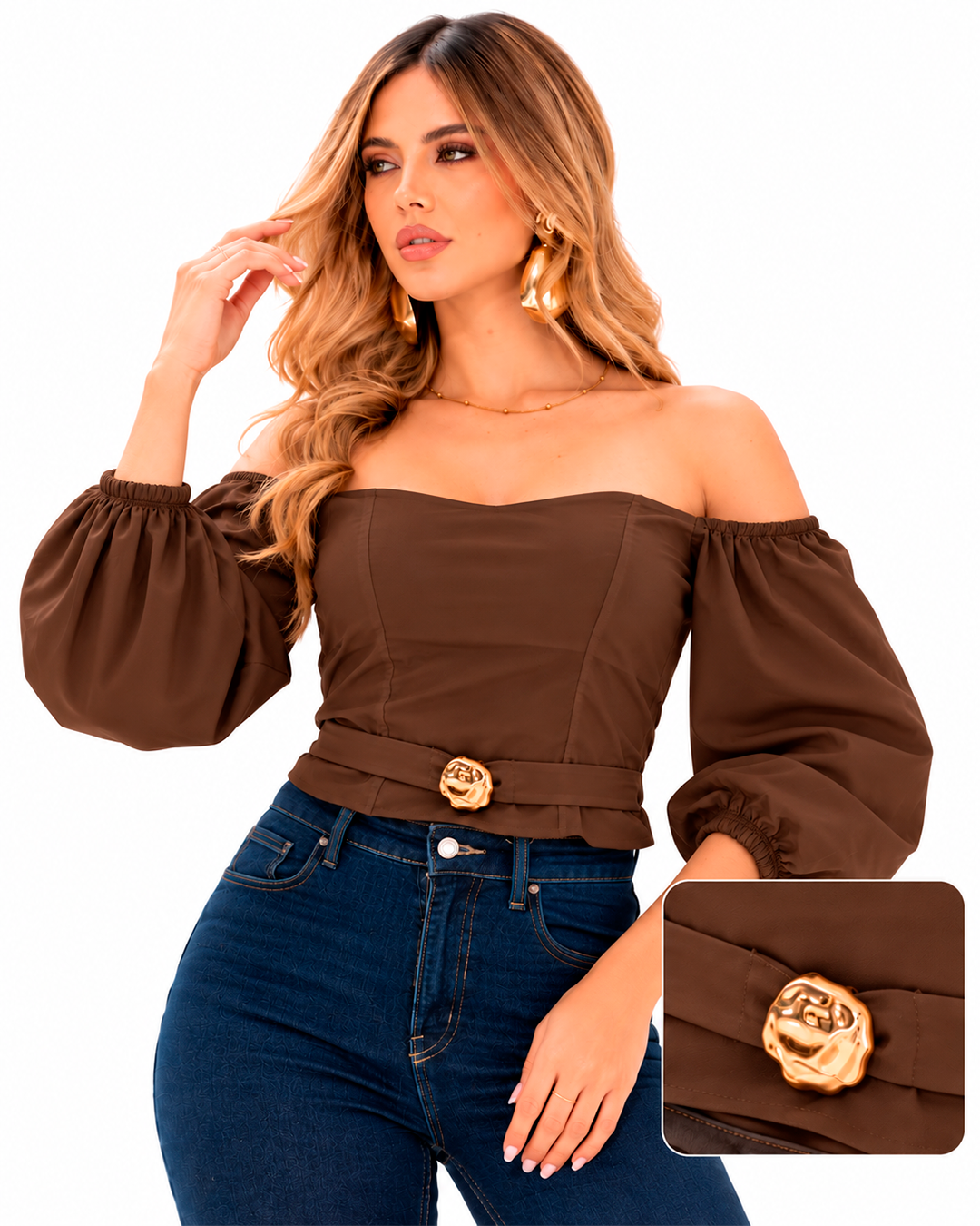 Blusa Hombros Descubiertos Manga Abullonada Ref 4758