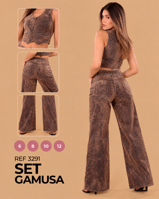 Set Gamusa Chaleco Crop y Pantalón Wide Leg