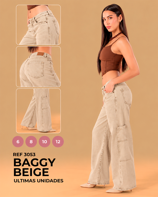 Baggy Beige Tiro Bajo con Bolsillos Laterales Ref 3053