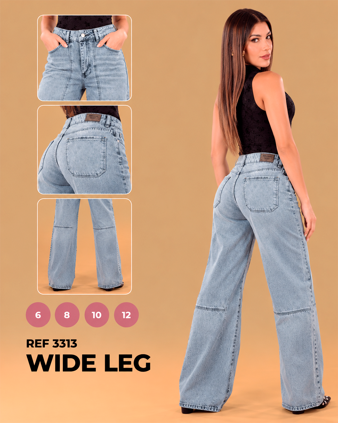 Wide Leg Azul Claro con Costuras en la Rodilla Ref 3313