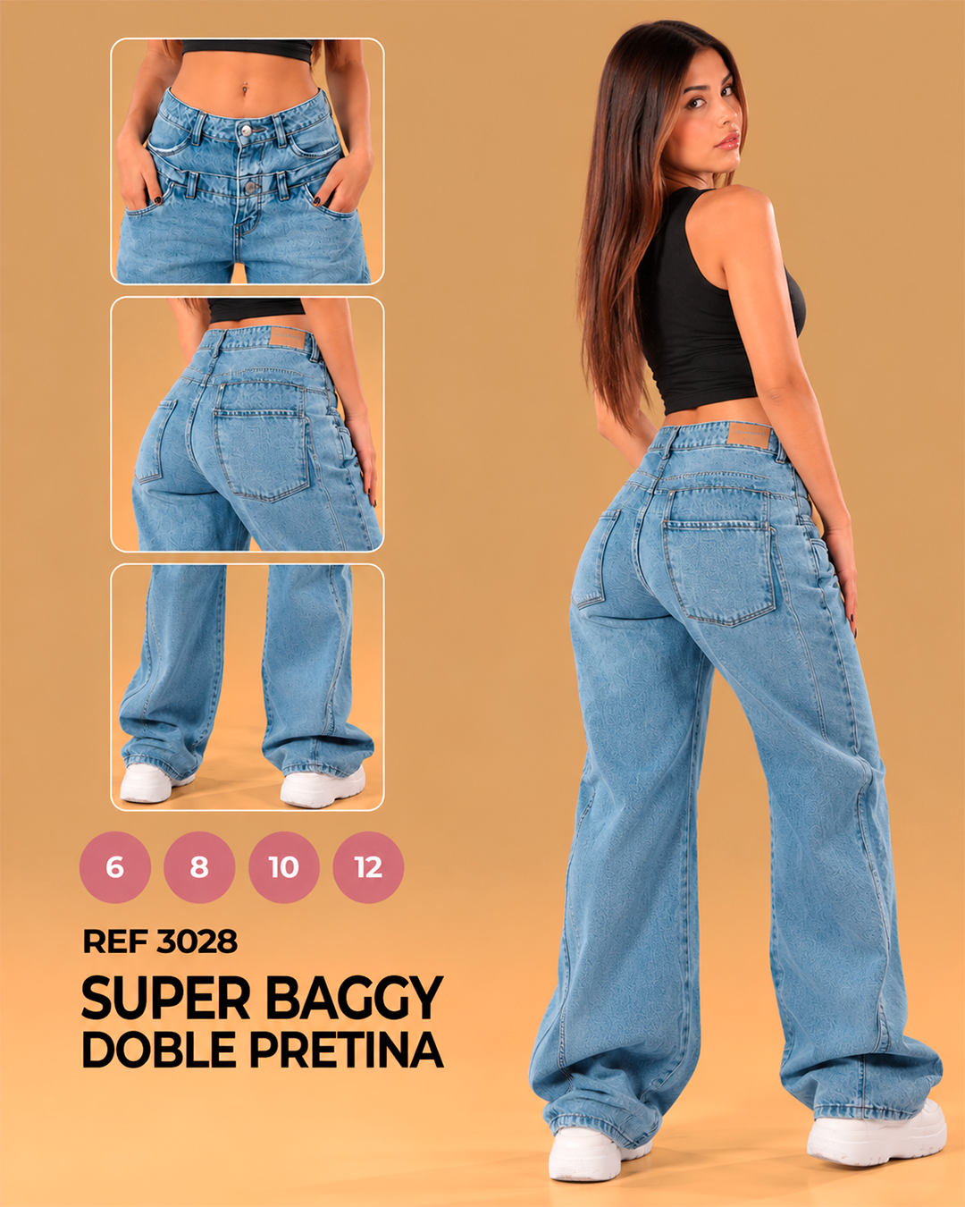 Super Baggy Doble Pretina Azul Claro Pierna Extra Amplia Ref 3028
