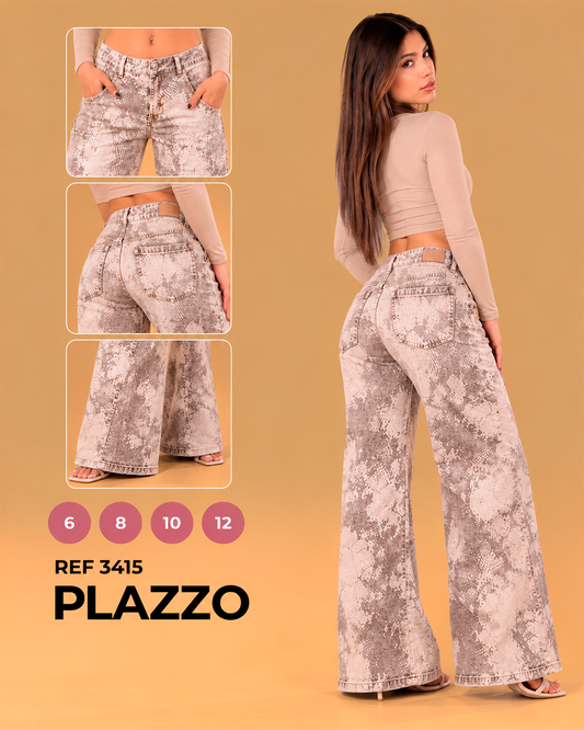 Palazzo Estampado Animal Print Beige Pierna Ancha Ref 3415