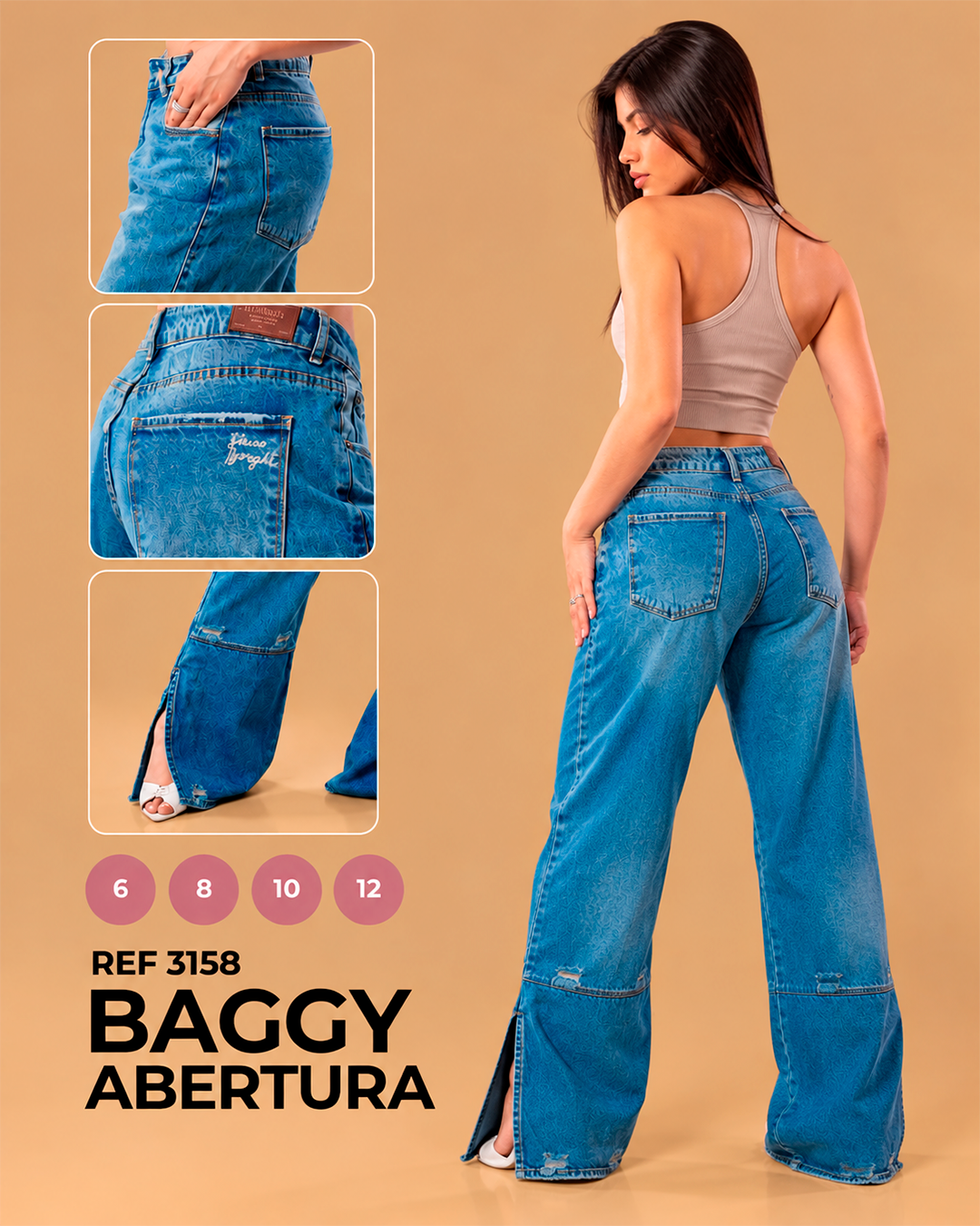 Baggy Azul Medio con Aberturas en el Bajo y Detalles Rotos Ref 3158