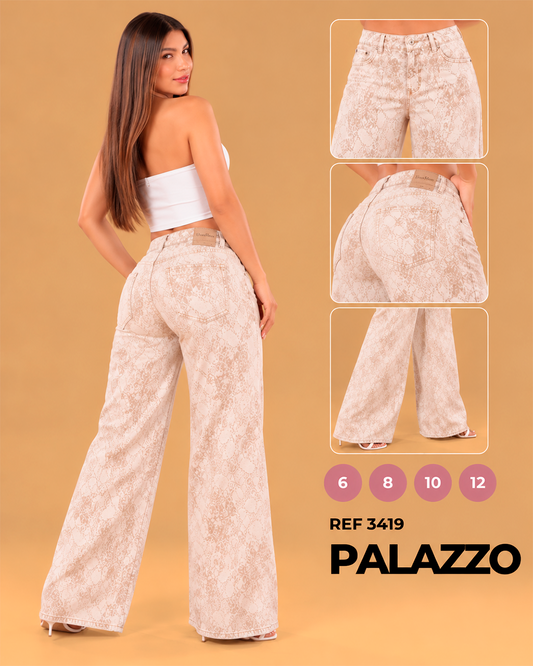 Palazzo Estampado de Encaje Color Crema Ref 3419