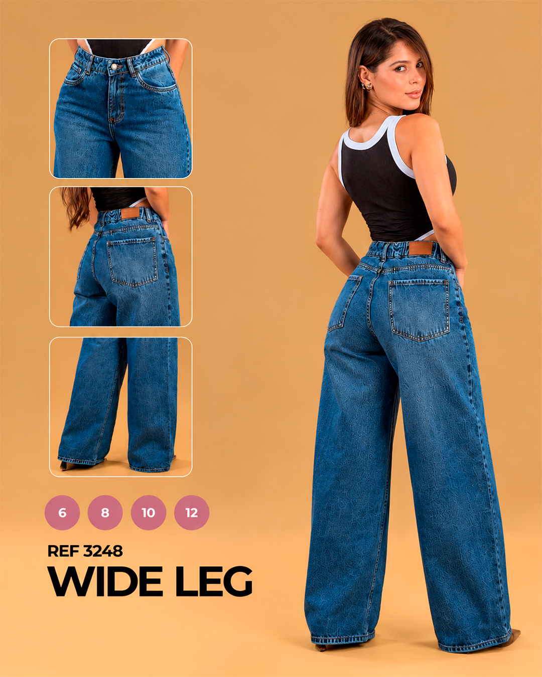 Wide Leg Azul Medio con Textura Grabada