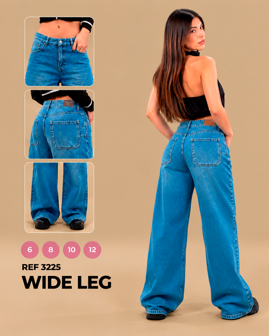 Wide Leg Azul Intenso Tiro Bajo con Lavado