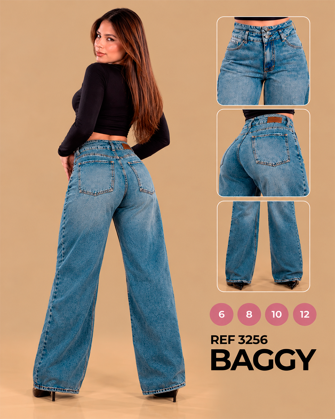 Baggy de dama en denim claro con textura sutil
