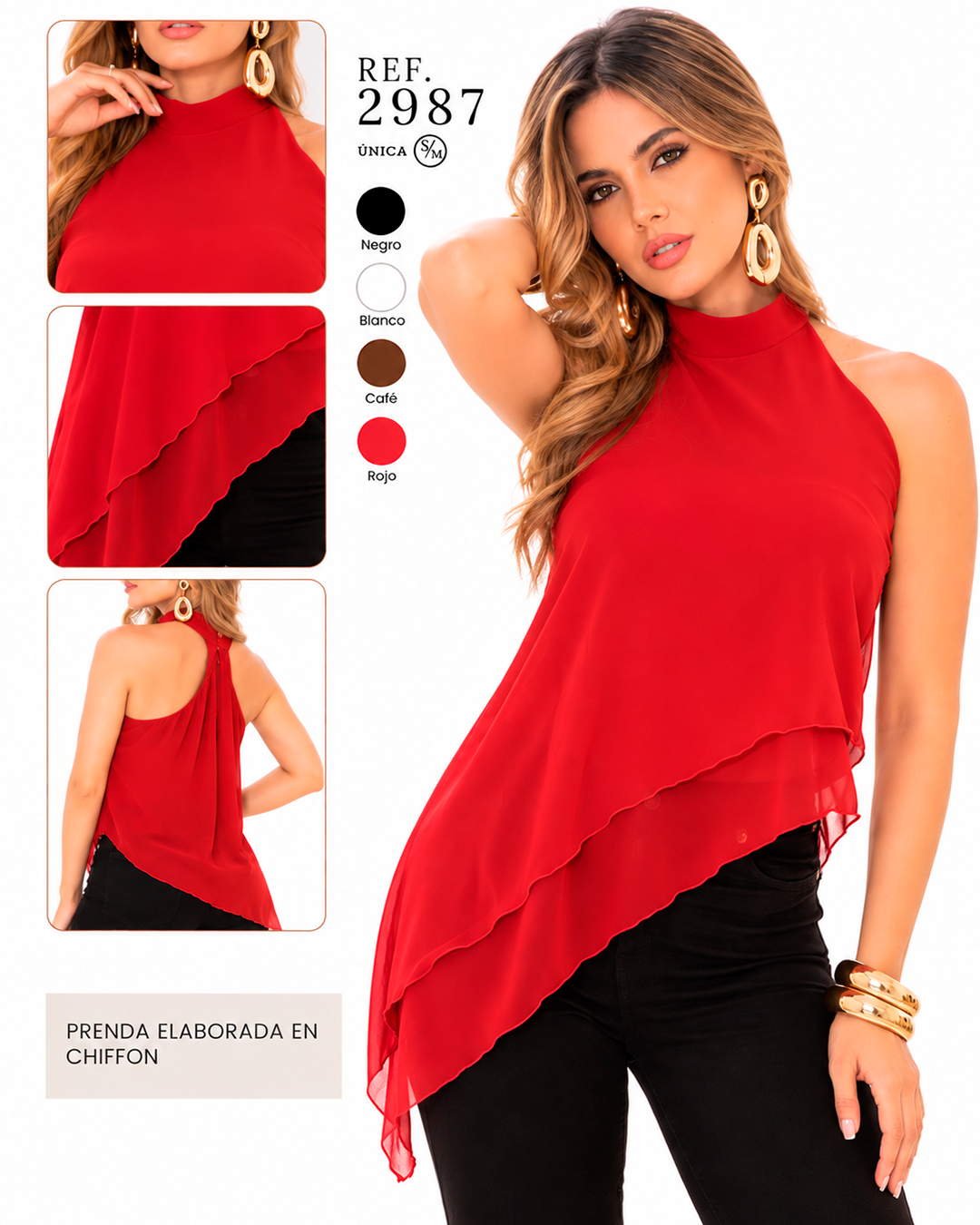 Blusa de Chiffon Cuello Halter Asimétrica