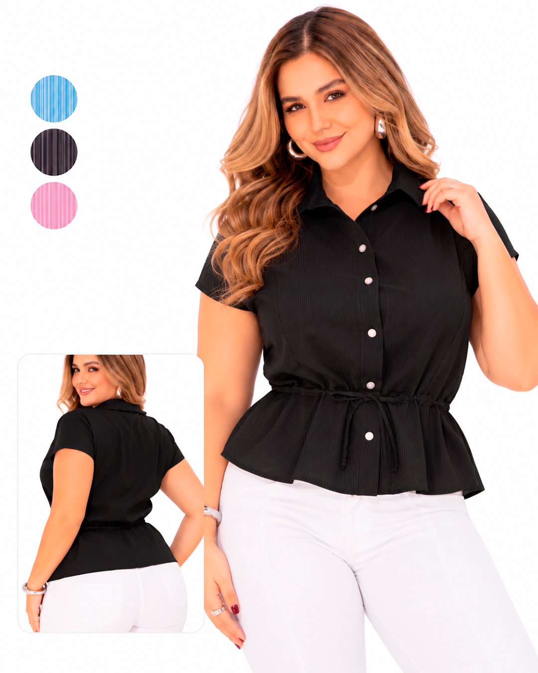 Blusa Camisera de Rayas Cordón en la Cintura Ref 11132