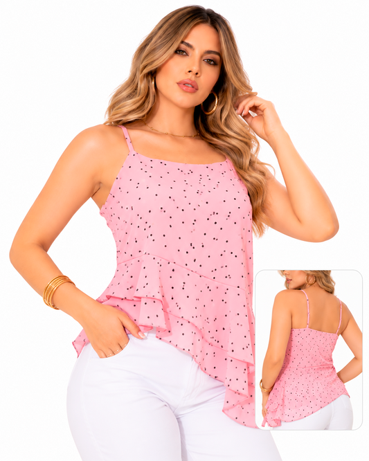 Blusa de Lunares en Chiffon con Volantes Ref 4755