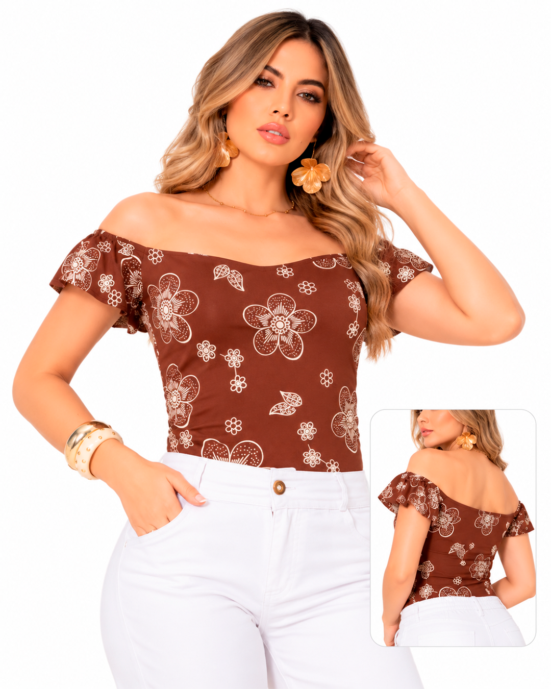 Blusa Floral Hombros Descubiertos Mujer Ref 4754