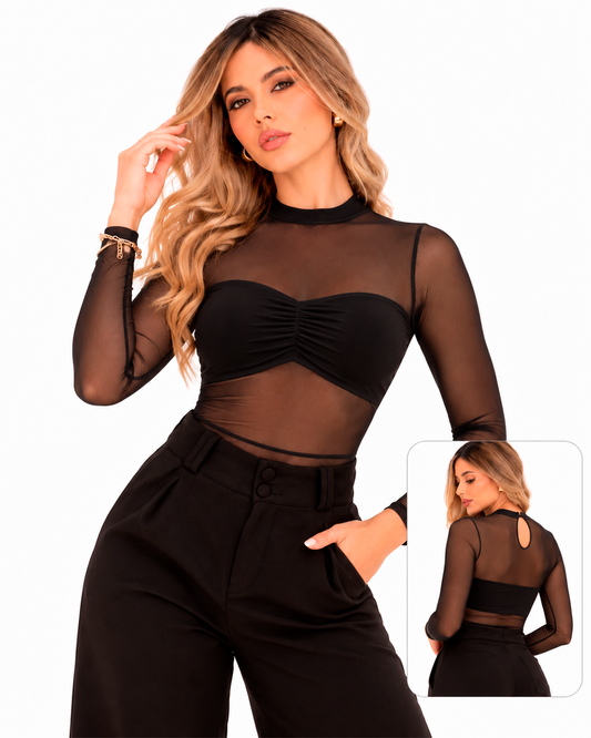 Blusa de Malla Manga Larga Transparente Mujer Ref 4744