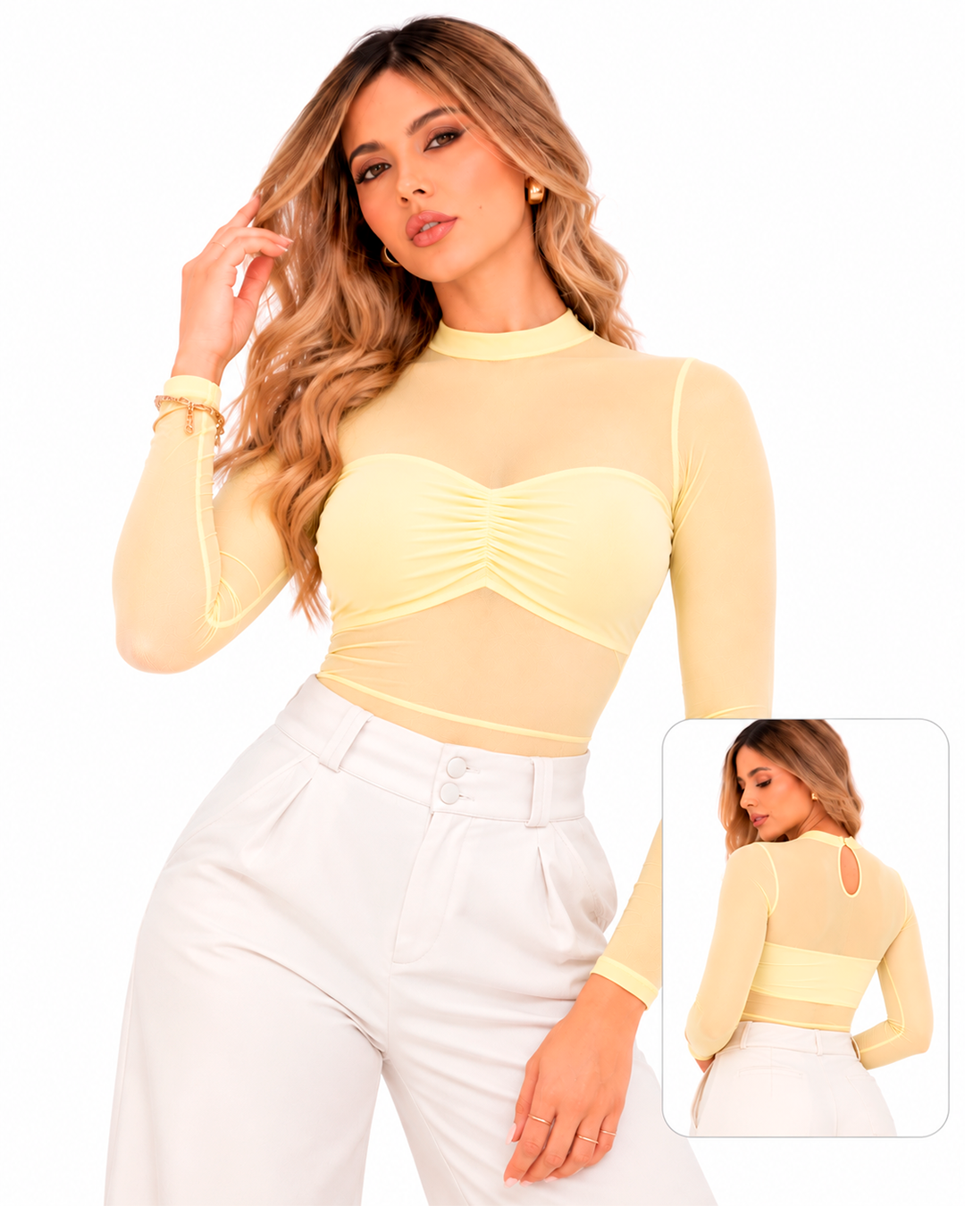 Blusa de Malla Manga Larga Transparente Mujer Ref 4744