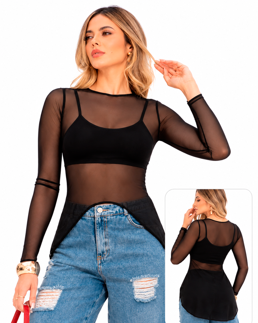 Blusa de Malla 2 en 1 con Top Interior Ref 4741
