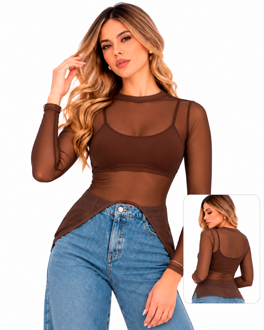 Blusa de Malla 2 en 1 con Top Interior Ref 4741