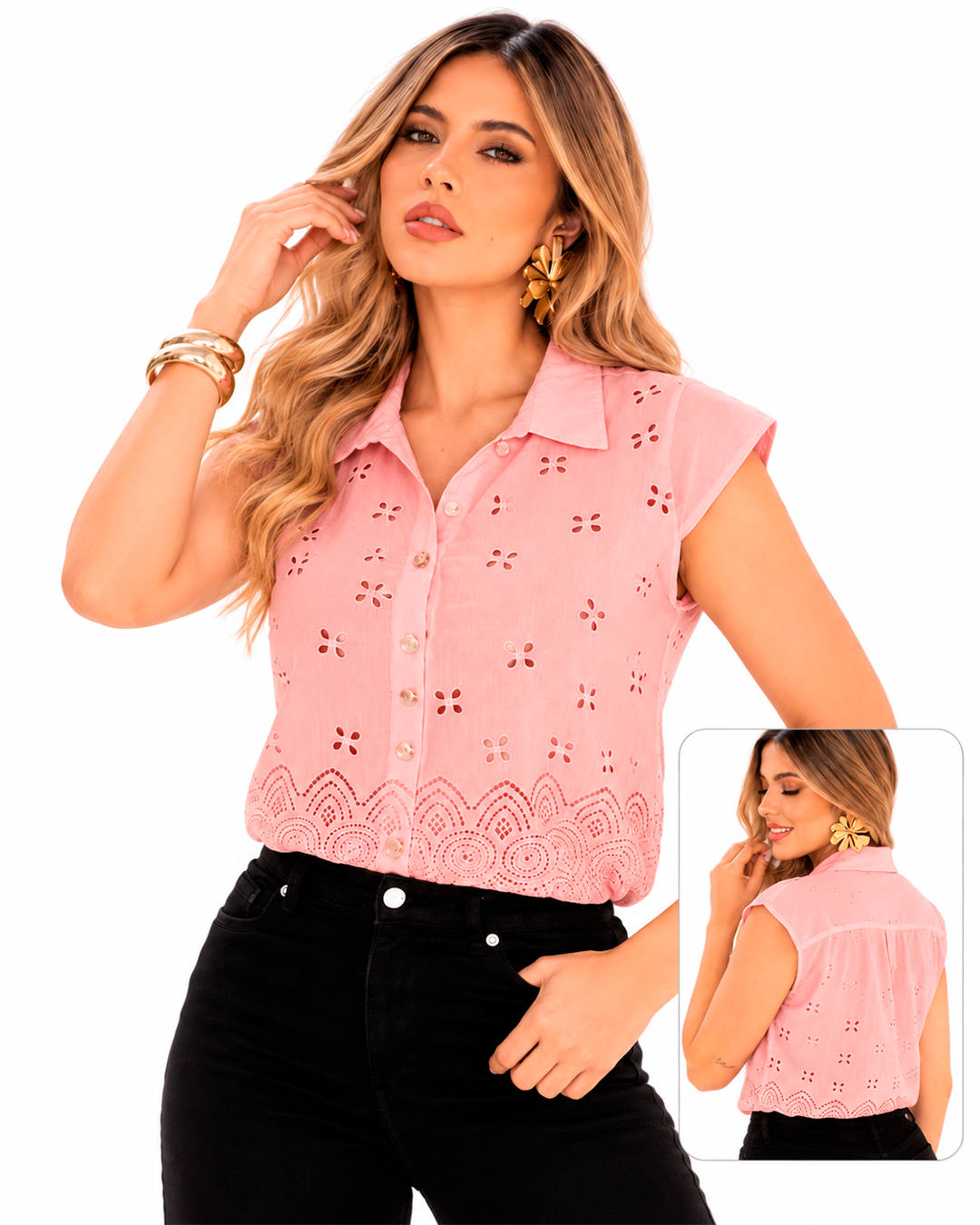 Blusa Calada Bordado Inglés Sin Mangas Ref 4756