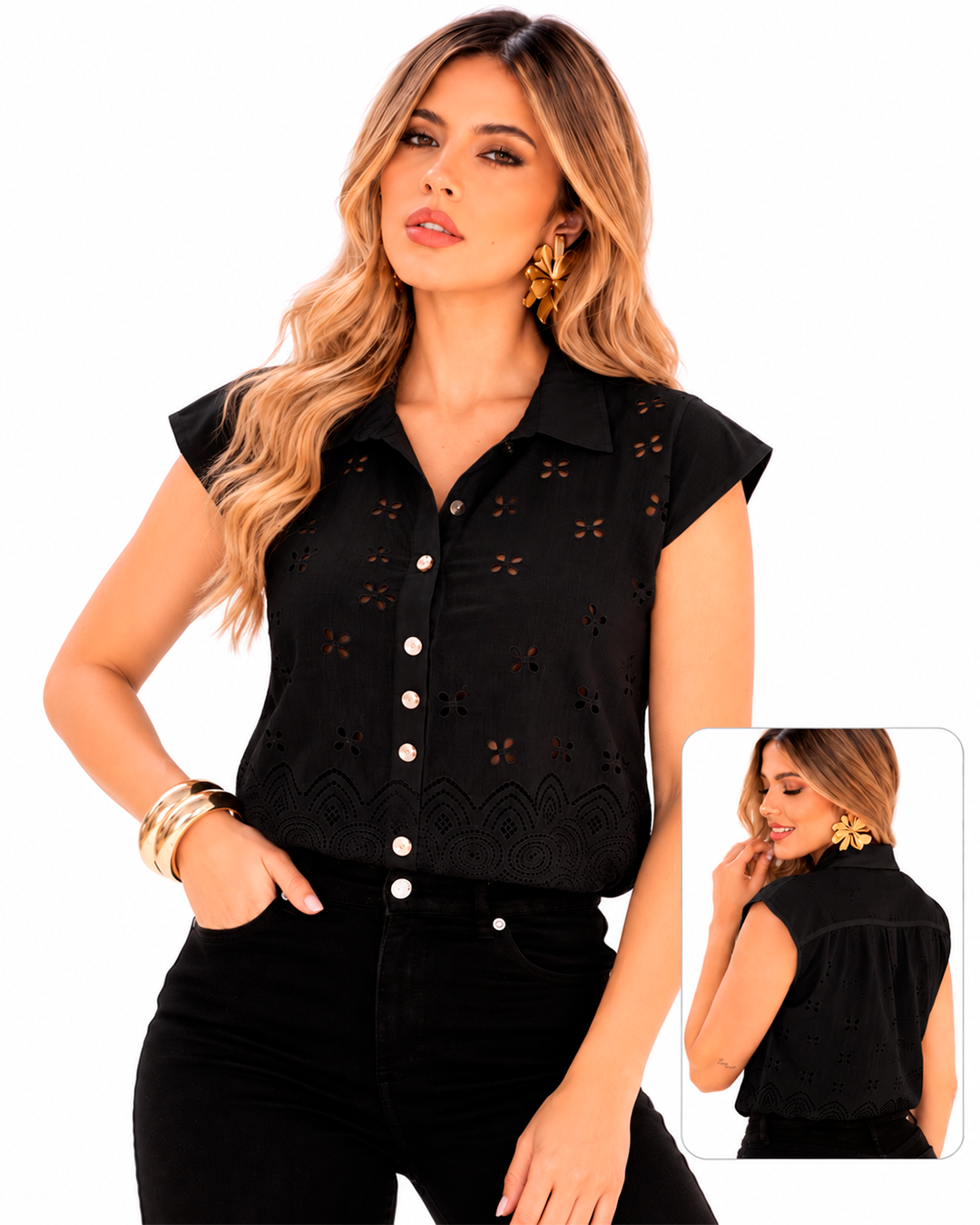 Blusa Calada Bordado Inglés Sin Mangas Ref 4756