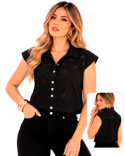 Blusa Calada Bordado Inglés Sin Mangas Ref 4756
