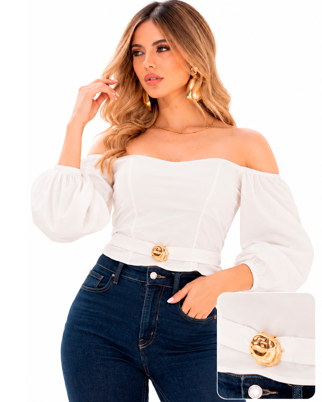 Blusa Hombros Descubiertos Manga Abullonada Ref 4758