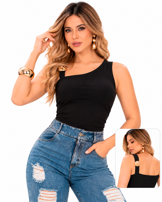 Body Escote Asimétrico Mujer: Lycra Acetato Ref 4748