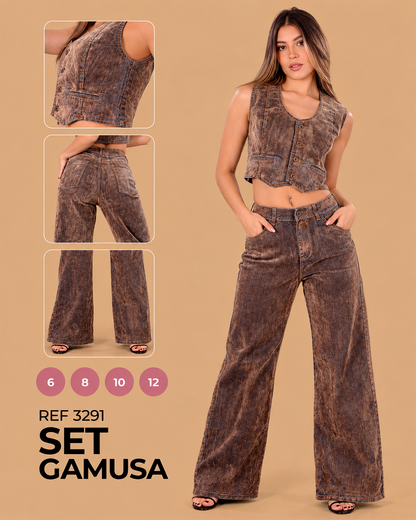 Set Gamusa Chaleco Crop y Pantalón Wide Leg