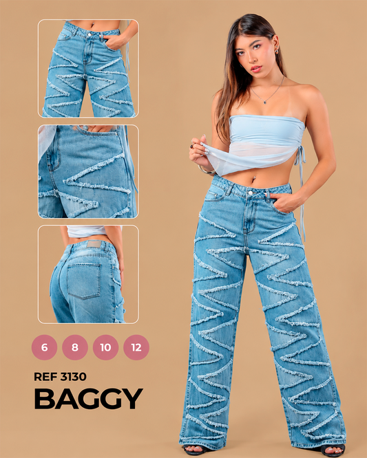 Baggy Azul Claro con Zigzag Deshilachado Ref 3130