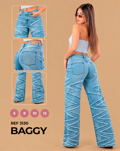 Baggy Azul Claro con Zigzag Deshilachado Ref 3130