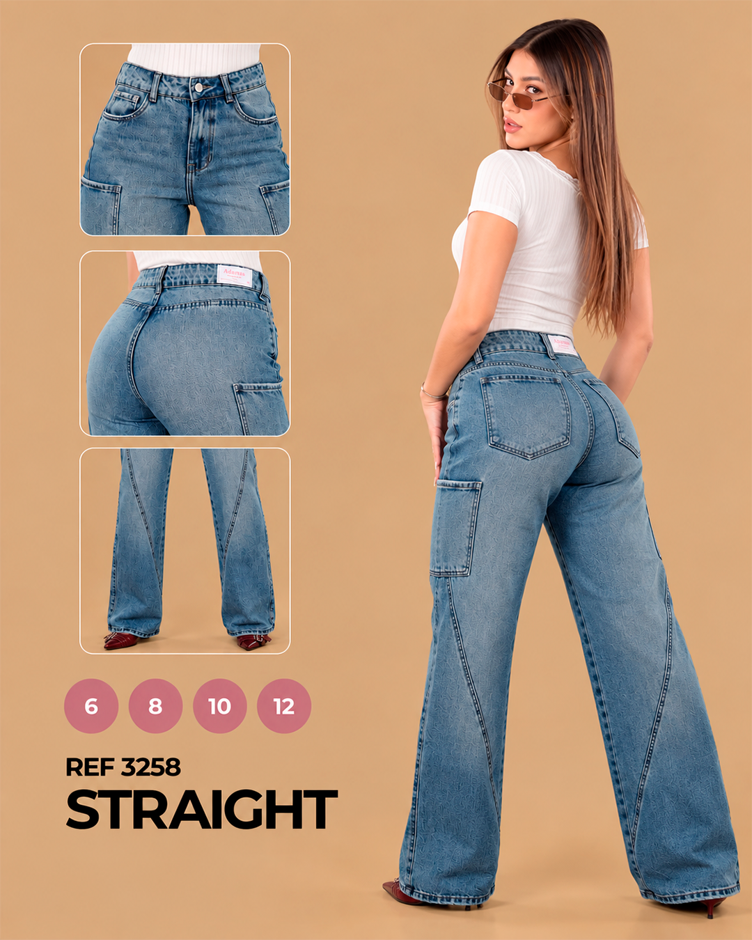 Straight Cargo con Bolsillos Laterales Ref 3258