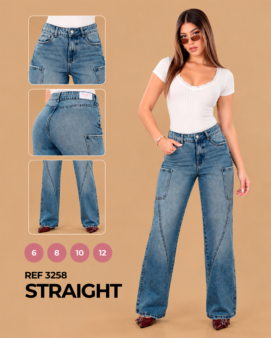 Straight Cargo con Bolsillos Laterales Ref 3258