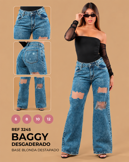 Baggy Desgarrado con Rotos y Base de Blonda Ref 3245