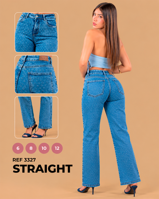 Straight Tiro Alto con Estampado de Florecitas