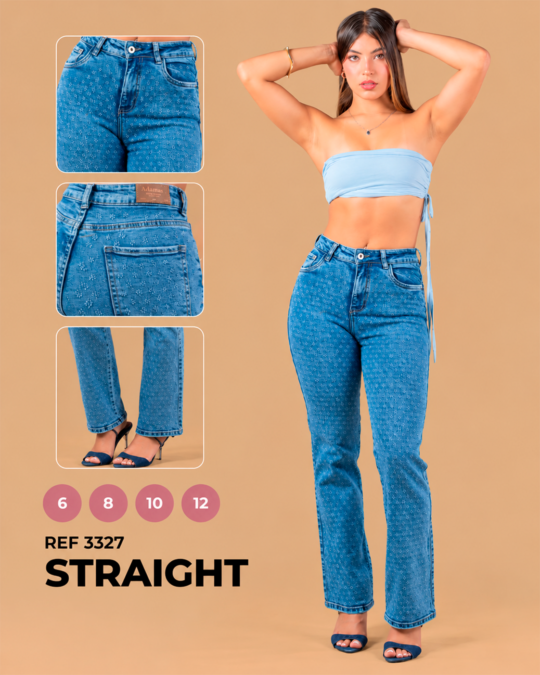 Straight Tiro Alto con Estampado de Florecitas