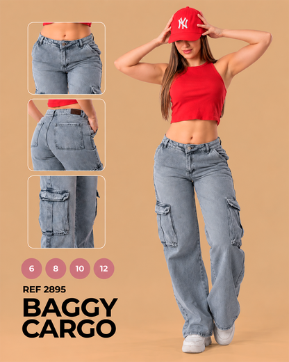 Baggy Cargo Gris Azulado con Bolsillos Laterales Ref 2895