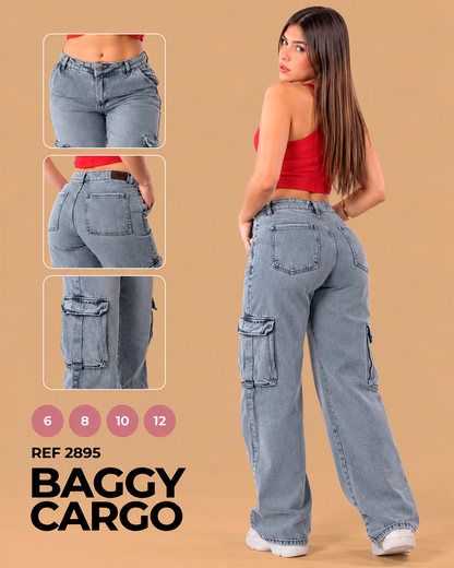 Baggy Cargo Gris Azulado con Bolsillos Laterales Ref 2895
