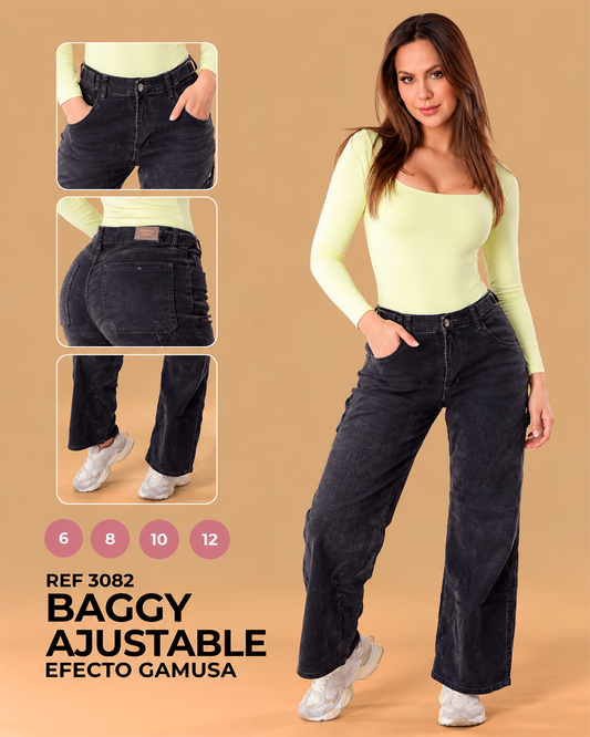 Baggy Ajustable Negro Efecto Gamusa Ref 3082