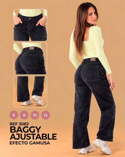 Baggy Ajustable Negro Efecto Gamusa Ref 3082