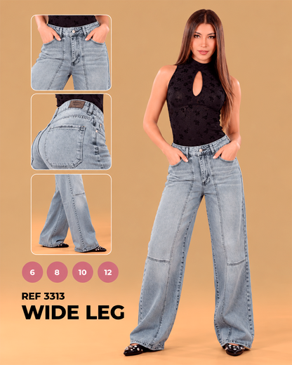 Wide Leg Azul Claro con Costuras en la Rodilla Ref 3313