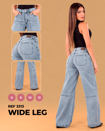 Wide Leg Azul Claro con Costuras en la Rodilla Ref 3313