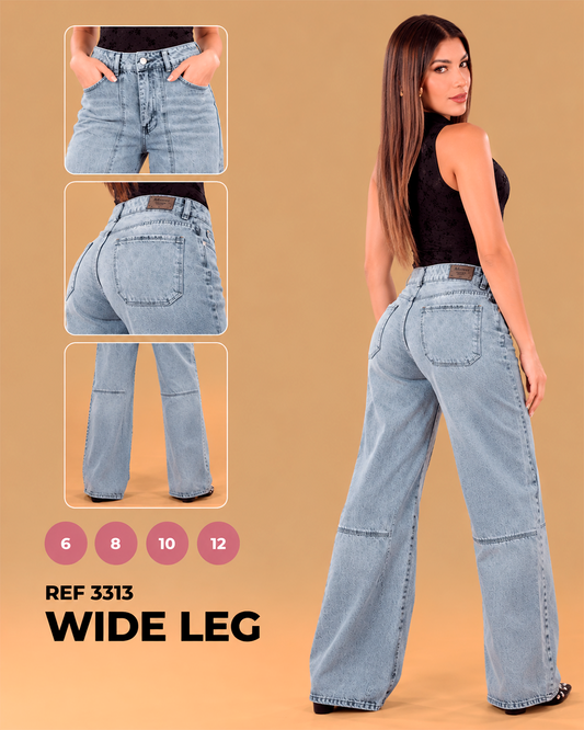 Wide Leg Azul Claro con Costuras en la Rodilla Ref 3313