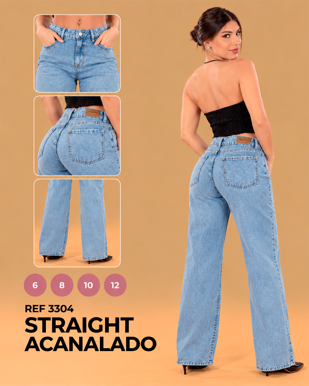Straight Acanalado Azul Claro de Tiro Alto ref 3304