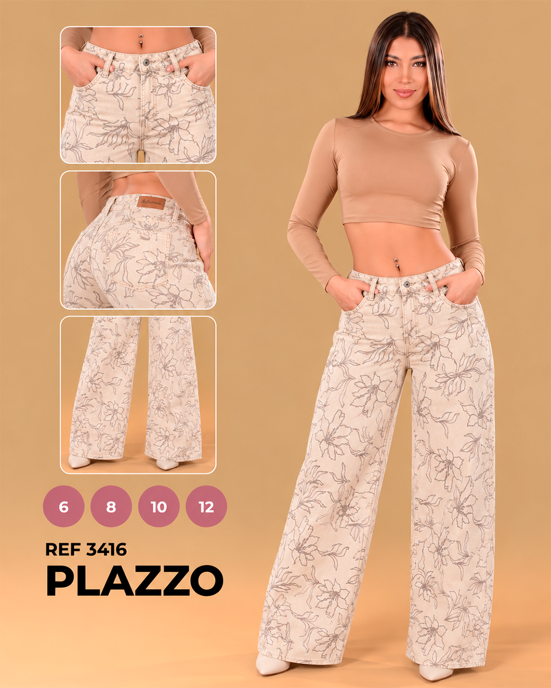 Palazzo Estampado Floral Mujer Bota Amplia Ref 3416