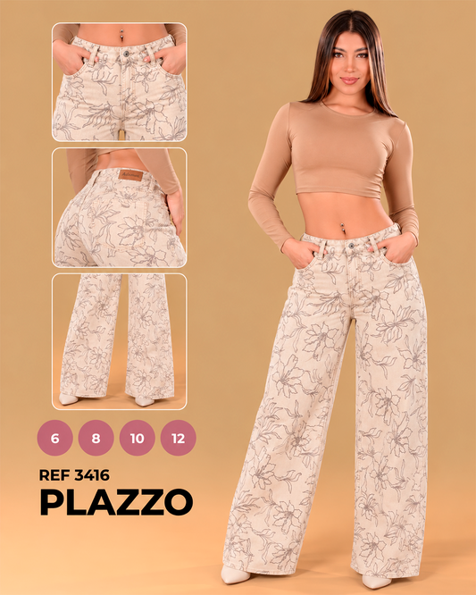 Palazzo Estampado Floral Mujer Bota Amplia Ref 3416