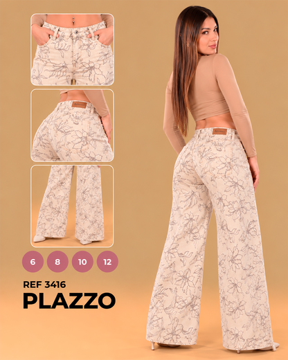 Palazzo Estampado Floral Mujer Bota Amplia Ref 3416